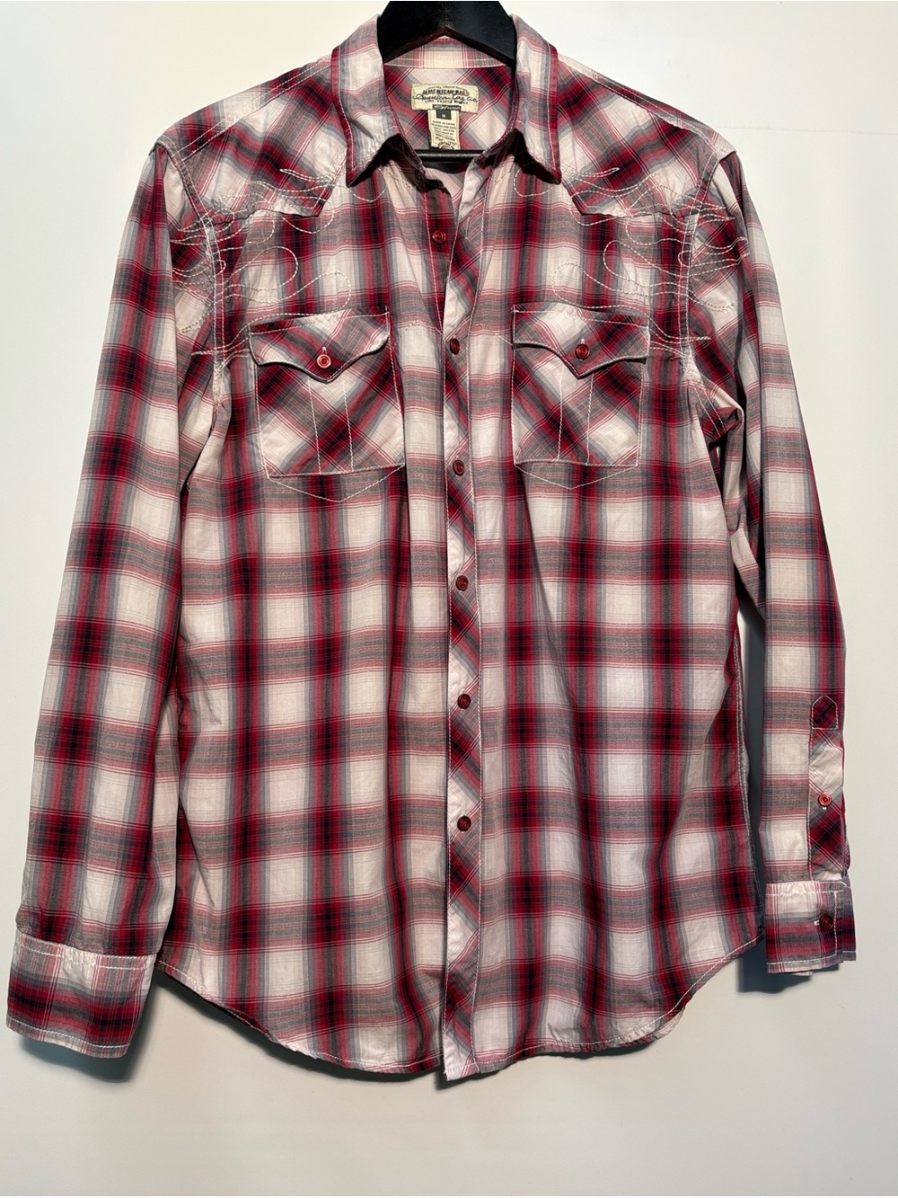 American Rag Red, White and Black Plaid Western Button-Down Shirt